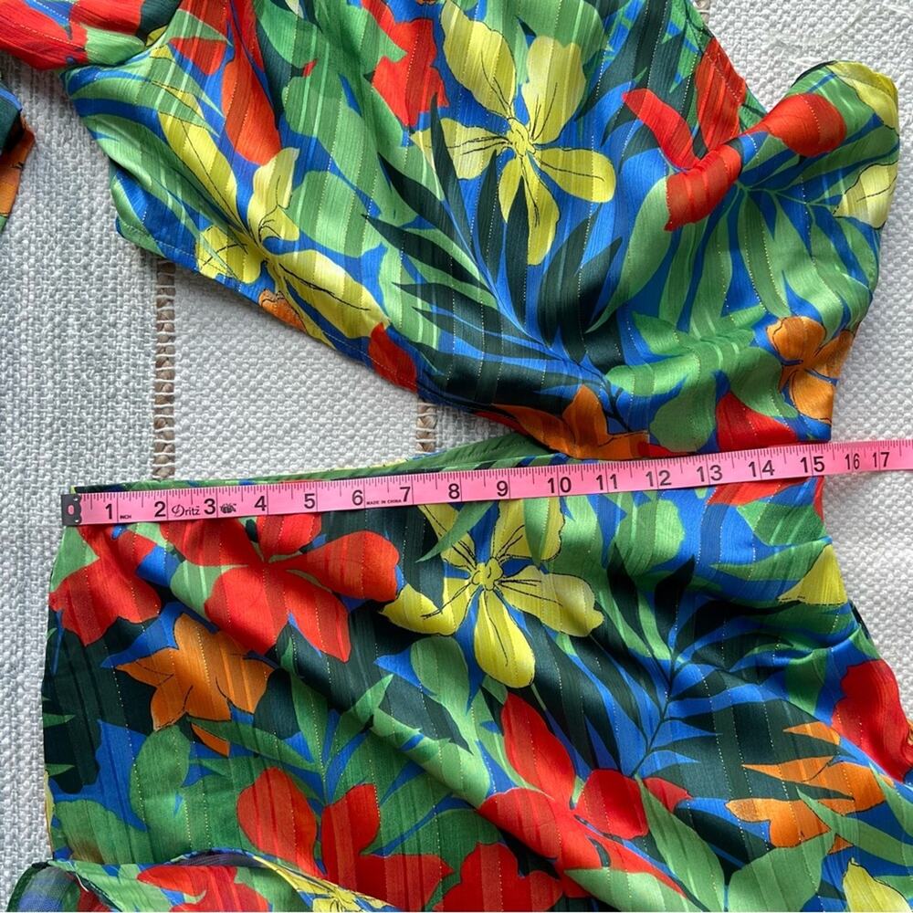 MB Finale Floral One Shoulder Long Balloon Sleeve Mini Dress Women’s Size Large - Picture 9 of 12